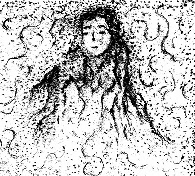 亮白的半透明霧體女鬼影